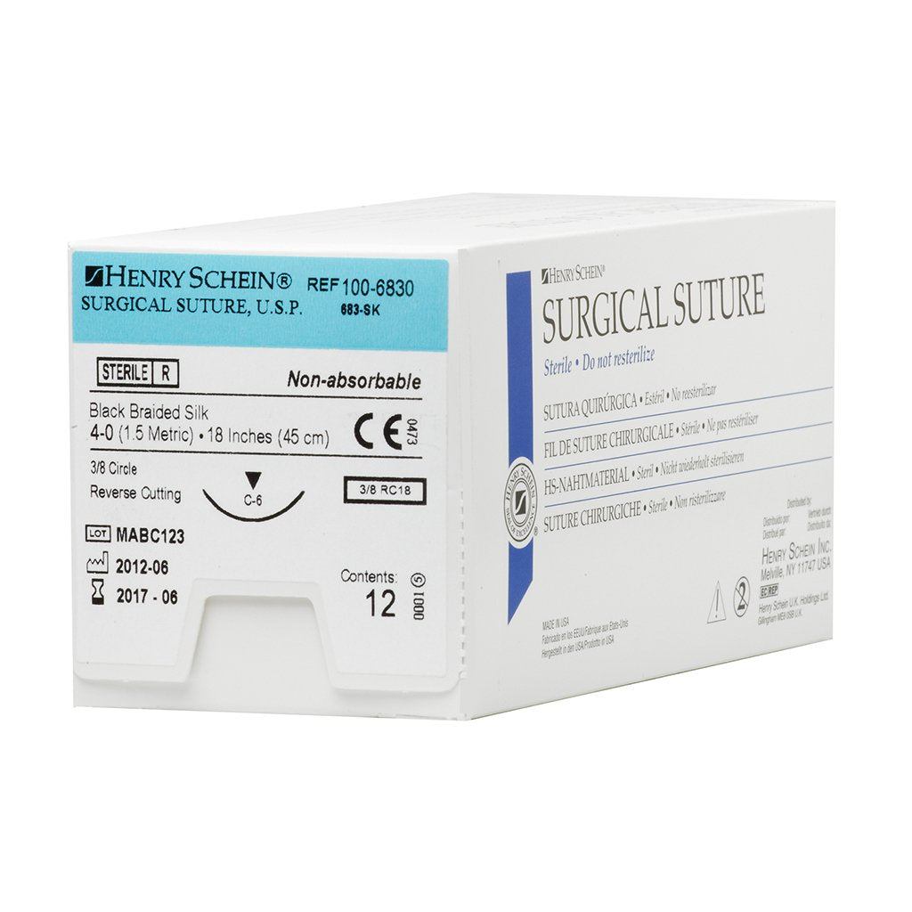 HS Suture 4-0 Silk C-6 Black 18&quot; Braid 12/Box