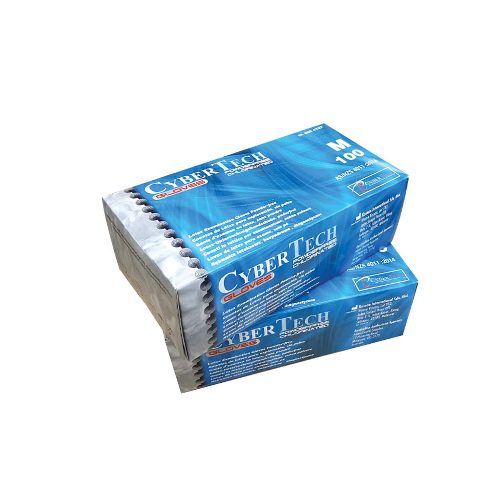 HS CyberTech Powder-Free Latex Gloves M 100/Box