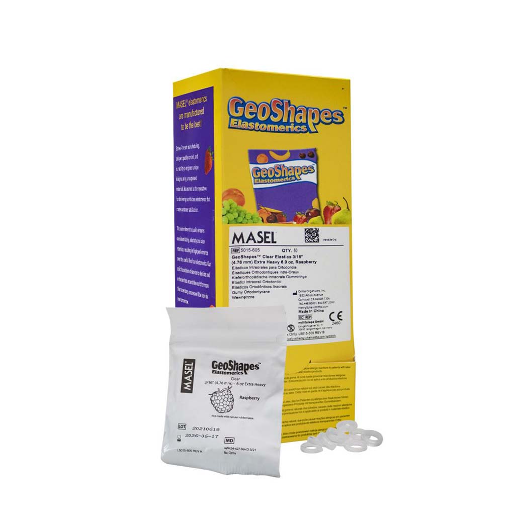 Masel GeoShapes Intraoral Natural Latex Elastics-Apple, 5/16", 4.5oz Heavy, 50x100 Pcs/Pack