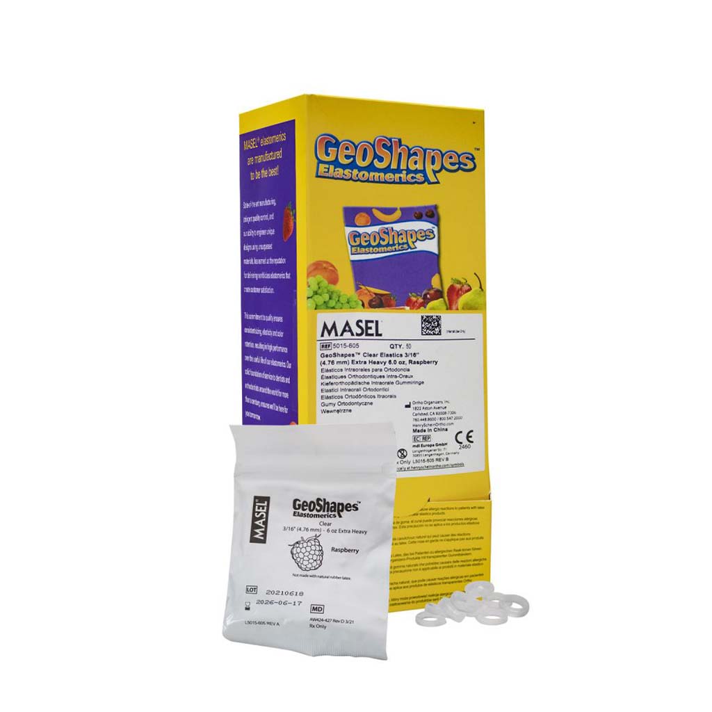 Masel GeoShapes Intraoral Natural Latex Elastics-Banana, 1/4&quot;, 4.5oz Heavy, 50x100 Pcs/Pack