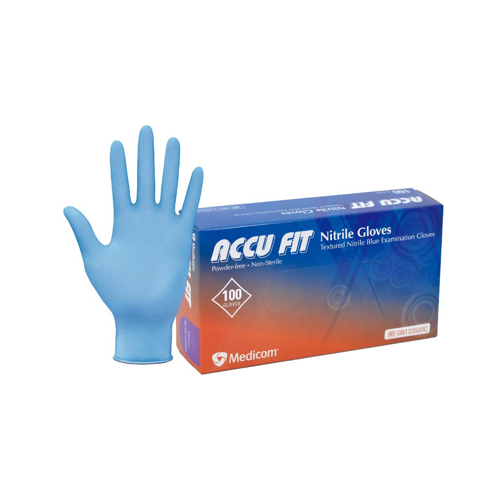 Medicom Accufit Nitrile Blue Gloves L (100's/Bx)